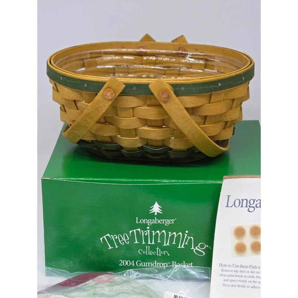 Longaberger Tree Trimming Collection 2004 Gumdrop Basket Green Holly Woven Decor